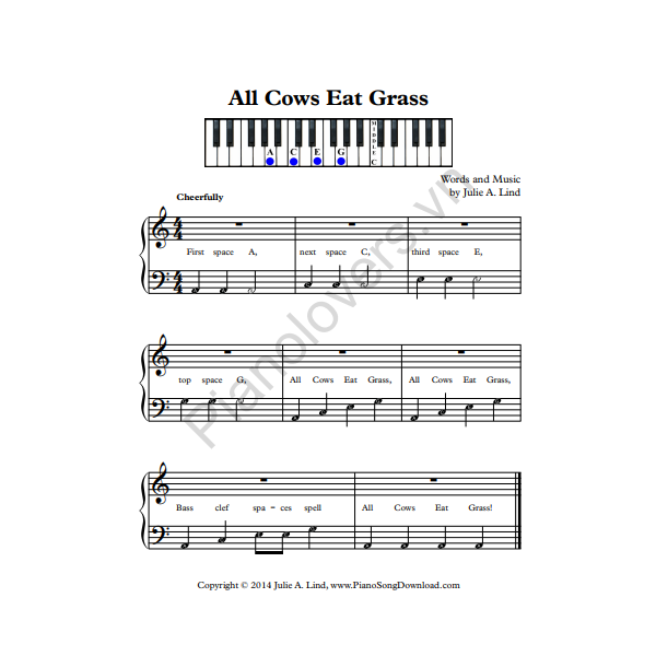 All Cows Eat Grass Kids Lvl 1 Piano Sheet