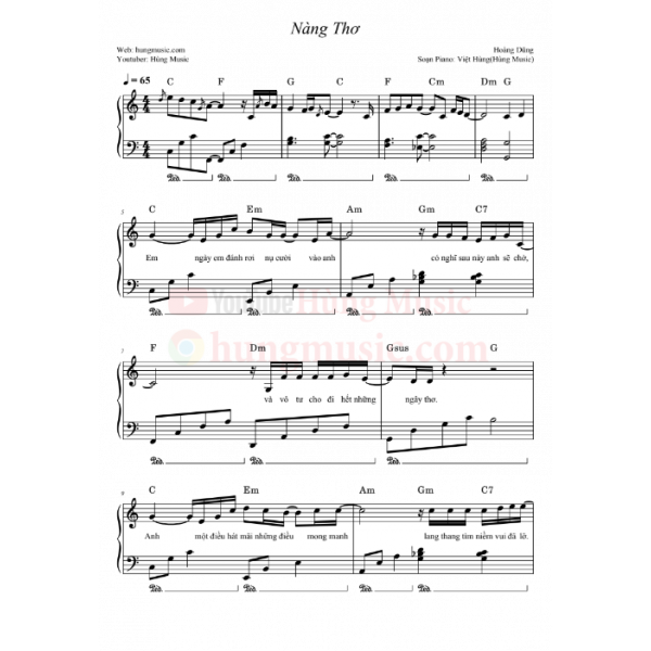 Nàng Thơ Hoàng Dũng Piano Sheet 0606